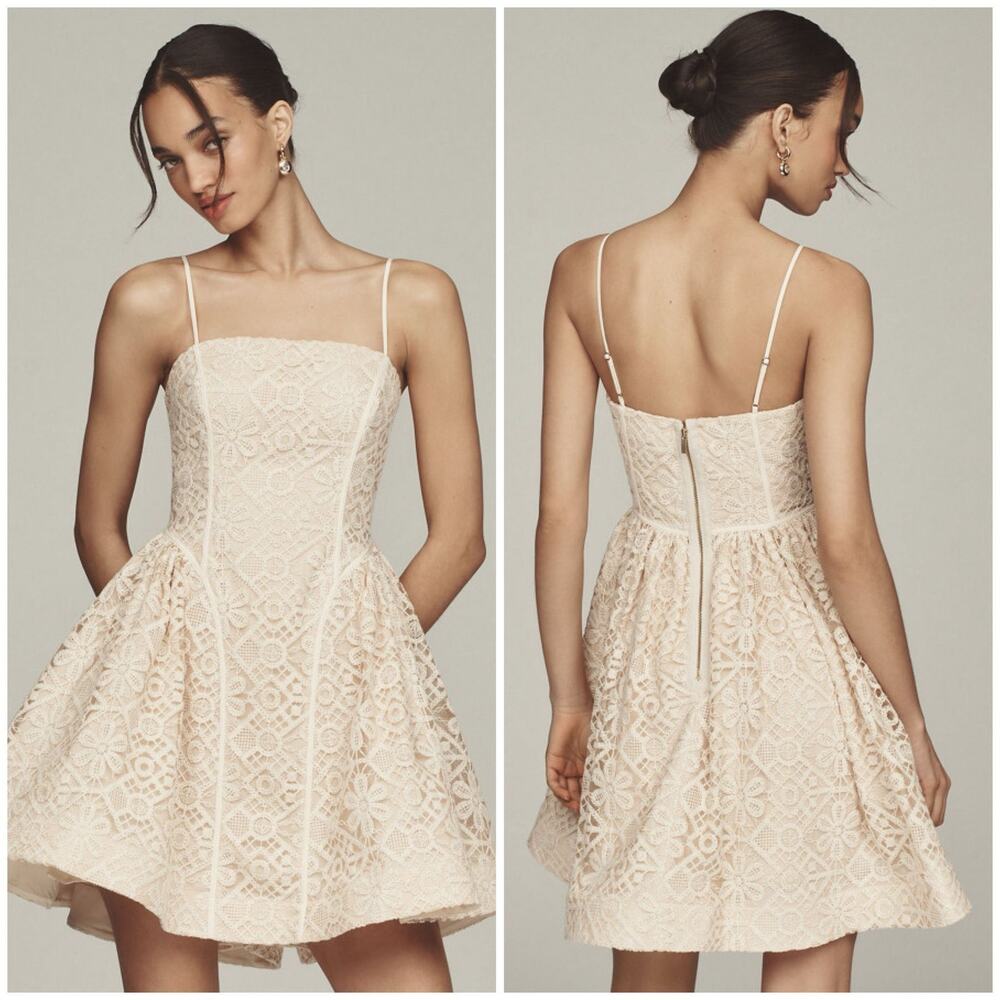 Anthropologie Ivory Lace Basque Waist Corset Mini Dress Size 6